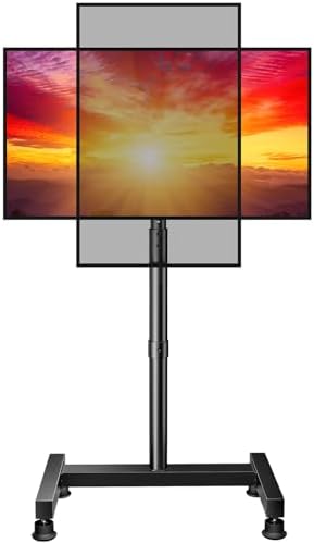 Perlegear Floor TV Stand with Mount for 26-50 inch TVs up to 55 lbs, TV Floor Stand with Rotation, Tilt, Level, Height Adjustable TV Stand for Bedroom/Living Room, Max VESA 300x300mm, PGFS12