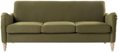 HULALA HOME Farmhouse Curved Couch, 3 Seater Upholstered Sofa, Moss