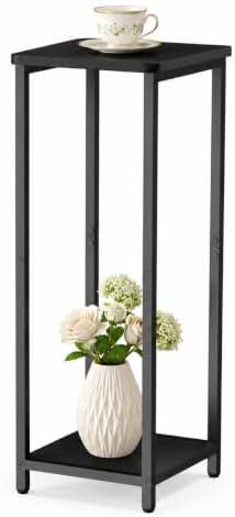10" Wide Square Drink Table with Adjustable Feet - 2-Tier Small Side Table for Apartments, Balcony & Office | Space-Saving, Lightweight & Multi-Functional (Plants, Books, Drinks, Black)