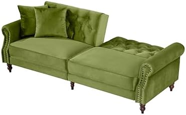 Legend Vansen 87.8 inchs Convertible Velvet Bed Sleeper Futon Sofas, Green