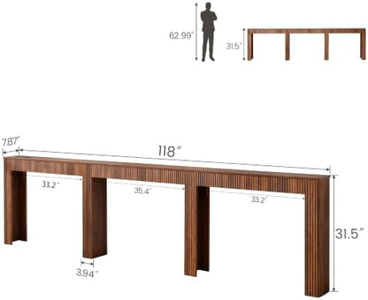 118"L Long Narrow Sofa Table Behind Couch with Charging Station ,Walnut
