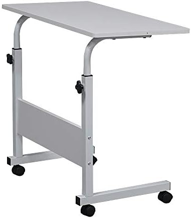 Adjustable Standing Desk Removable Rolling Desk for Home Office, 31.5" Large Portable Side Table, Height Adjustable, White
