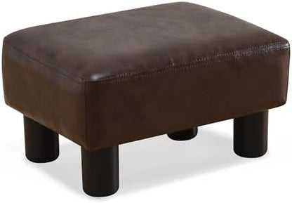 LUE BONA Small Rectangle Foot Stool, PU Leather Fabric Footrest Ottoman with Non-Skid Plastic Legs, Modern Rectangle Footrest Small Step Stool Ottoman for Couch, Desk, Office, Living Room, Brown