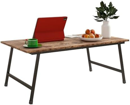Black Coffee Table Foldable,Simple Modern Rectangular Center Table, Industrial Wood Tabletop and Metal Frame, Low Coffee Table for Home Office, Living Room,No Assembly,Rustic Brown