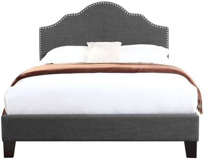 Wallace & Bay Kirby Upholstered Bed with Nailhead, Full, Dark Gray