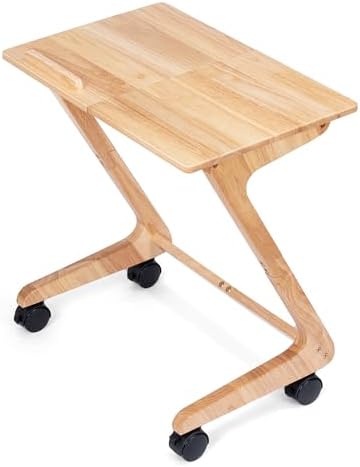 FLYJOE TV Tray Table, TV Dining Table with Casters for Small Spaces, Solid Wood End Table, Sofa Couch Side Table Removable Snack Tray for Coffee Bed Sofa Eating Writing Reading Living Room Bedroom