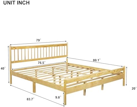 PVWIIK King Size Bed Frame with Headboard&Footboard,Natural