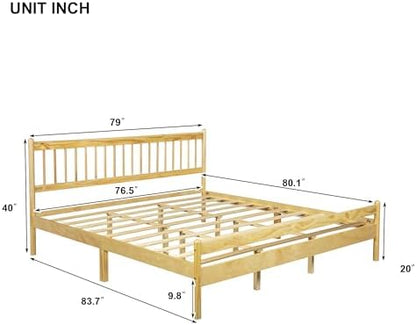 PVWIIK King Size Bed Frame with Headboard&Footboard,Natural