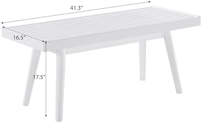 Roundhill Furniture Larwich Solid Wood Slatted Bench, 41.30-Inch Long, White