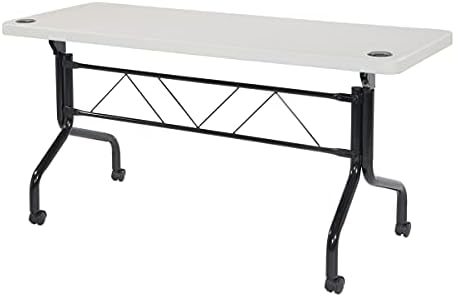 Office Star Resin Multipurpose Flip Training Table with Locking Casters for Home and Office, 5 Feet
