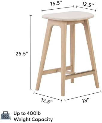 Plank+Beam Beryl Bar Stool, Upholstered, Set of 2, Blonde/Sesame