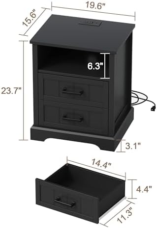 ChooChoo Farmhouse Night Stands with Charging Station 2 Drawers