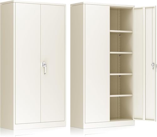 INTERGREAT Metal Storage Cabinet, 72” H Storage Cabinet with 2 Doors and 4 Adjustable Shelves for Office, Home, Garage, Pantry (Assembly Required, Grey)