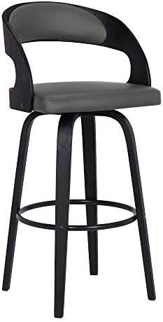 Armen Living Shelly 30" Bar Height Swivel Gray Faux Leather and Black Wood Bar Stool - Set of 2