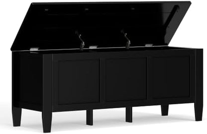 SIMPLIHOME Brooklyn 51" Wide Solid Wood Trunk Bench in Black