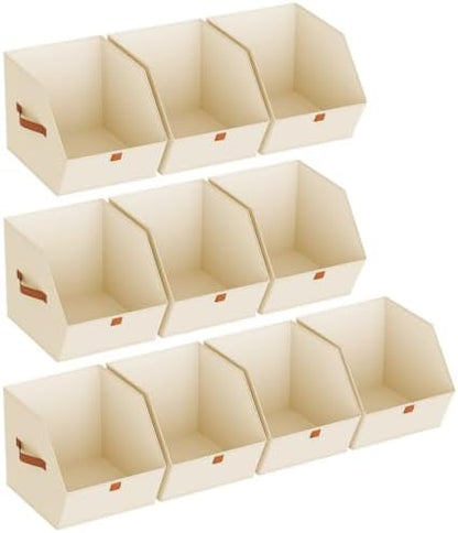 Fabric Closet Storage Cubes - 10 Pack Square Storage Bins with Dual Handles for Clothes, Towels, Toys, Cube Storage Organizers for Bedroom, Nursery, Shelves, Closet, Small Spaces, Beige