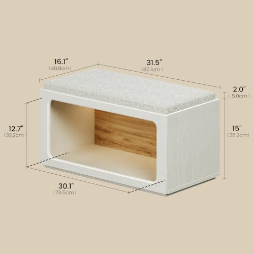 31.5" Shoe Storage Bench, Entryway Bench with Removable Cushion