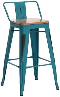 26" Barstools Set of 4 Counter Height Bar Stools Side Chair-Distressed Teal