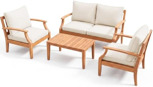 Devoko 4 Pieces Outdoor Sectional Sofas with 4” Zippered Cushions, Beige