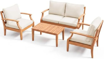 Devoko 4 Pieces Outdoor Sectional Sofas with 4” Zippered Cushions, Beige