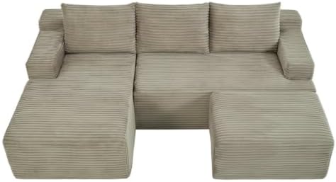 Boneless Sectional Cloud Sofa W/Moavble Ottoman and Chaise Lounge