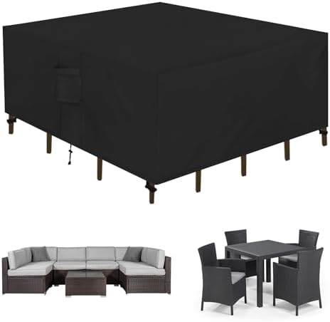 Easy-Going Square Patio Furniture Cover Waterproof Outdoor Dining Table and Chair Cover Anti-UV Outside Sectional Sofa Set Covers (76"L x 76"W x 28"H, Black)