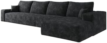 Eafurn 135" Oversized Right Facing Boneless Modular Sectional Sofa Couch with Chaise Lounge, 33D High-Density Foam Compressed Floor Couch with Deep Seat and Throw Pillows