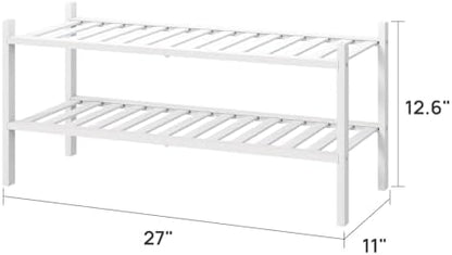 viewcare White Shoe Rack for Entryway, 2 Tier Shoe Organizer for Hallway Closet, Bamboo Wood Shoe Racks for Indoor Outdoor (White, 2-Tier)