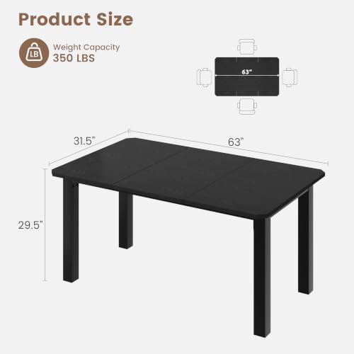 Garvee 63″ Dining Table for 4-6 People for Dining Room, Black (Only Table)