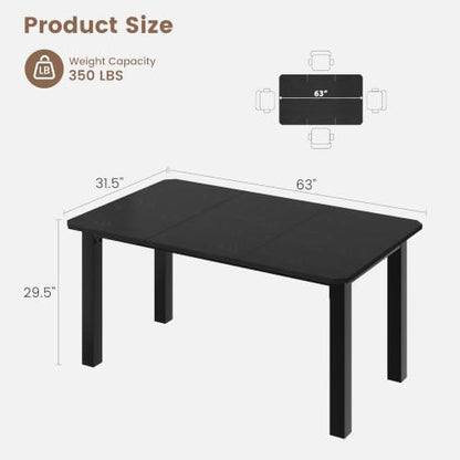 Garvee 63″ Dining Table for 4-6 People for Dining Room, Black (Only Table)