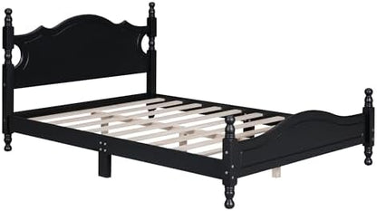 Merax Vintage Wood Platform Bed Frame with Cruved Headboard,Full, Black
