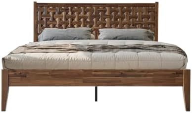 Queen Size Platform Bed with Headboard & Footboard, Solid Wood Bed Frame, Central Metal Legs, 12 Reinforced Slatted, Noise-Free & Anti-Slip, No Box Spring Needed, Easy Assembly, Walnut Finish ORQ-37