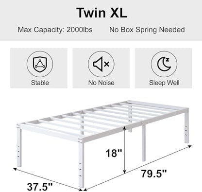 DiaOutro 18 Inch White Twin XL Bed Frame Heavy Duty Metal Platform