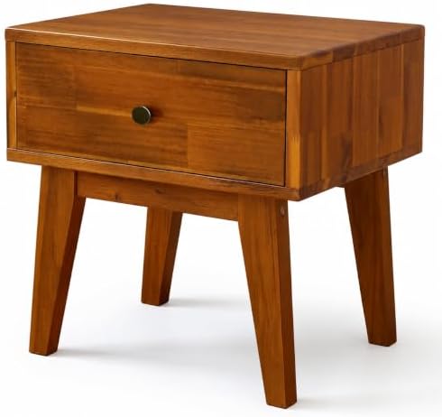 Acacia Sofia Nightstand with Drawer, Bedside Table, Solid Wood Bedside End Table with Drawer and Storage Space for Bedroom, Caramel
