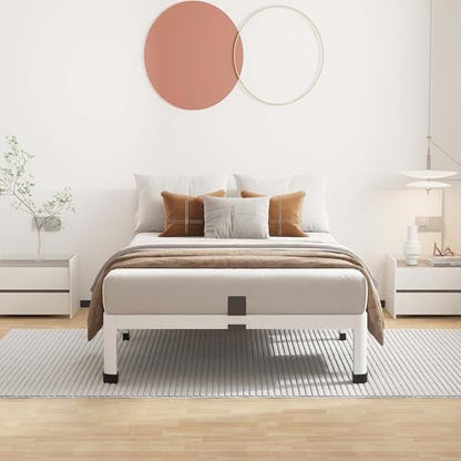 ROIL 10 Inch White Twin Bed Frame Low Profile with Rounded Corner