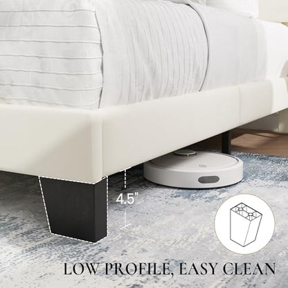 SHA CERLIN Full Platform Bed Frame with Upholstered Velvet Headboard, Cream