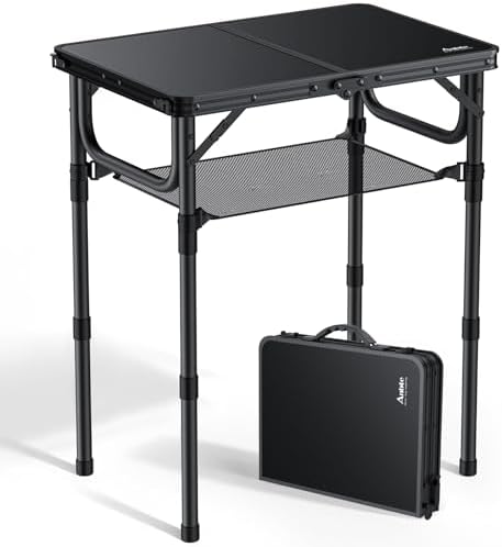 Anbte Folding Camping Table, 24"X 16" Adjustable Height Small Folding Table