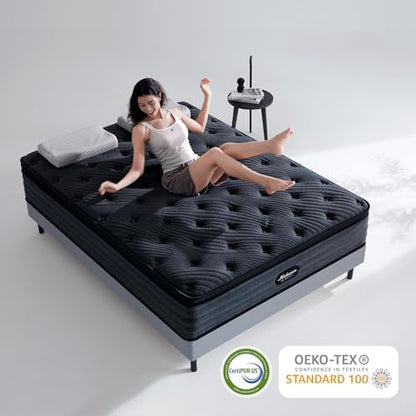 Twin XL Mattress, 12 Inch Twin XL Size Mattress in a Box, Gel Memory Foam Hybrid Mattresses for Cooling Night Sleep & Pressure Relief, Fiberglass Free CertiPUR-US Certified, 80"L x 39"W, Black