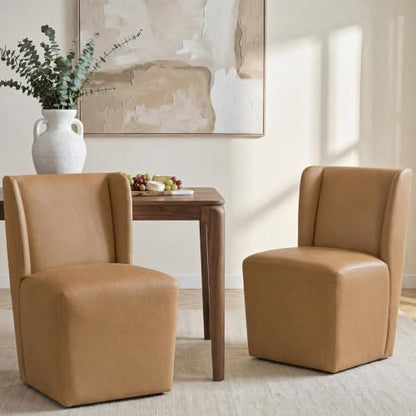 KISLOT Upholstered Dining Chairs Set of 2 with Hidden Casters, Brown