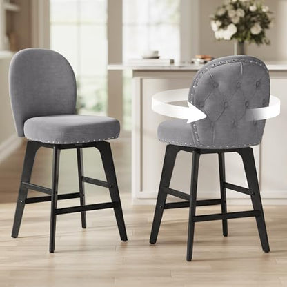 VASAGLE Bar Stools Set of 2, Swivel Counter Height with Back and Wood Legs
