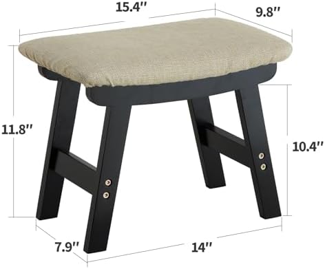 Foot Stool Ottoman Foot Rest Under Desk,Small Stool for Living Room, Bedroom and Kitchen (Black Legs - Beige Stool Surface)