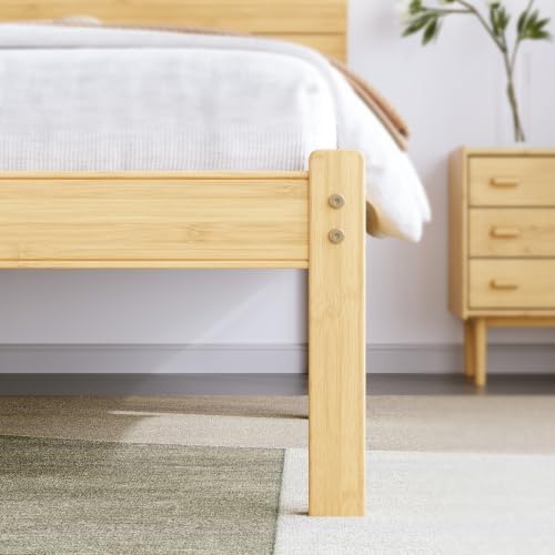 BOSRII 18" Bamboo Wood Platform King Size Bed Frame with Headboard, Natural