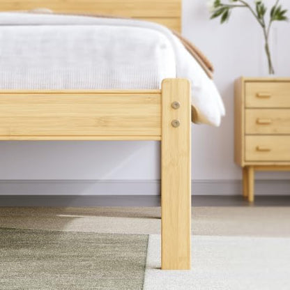 BOSRII 18in Bamboo Wood Platform Twin XL Bed Frame with Headboard, Natural