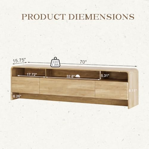 70" Modern Rounded-Corner TV Stand for 70-80 Inch TVs(Natural Oak)