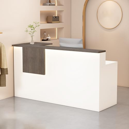 Reception Desk with Counter Modern, 35.4-118.1'', Solid Wood Ecological Board, Large Storage Space,Lockable Storage Drawers, for Salons, Offices, Lobbies, Retail Stores and Home Offices