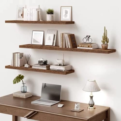 10 Inch Deep Floating Shelves for Wall 48” Set of 2, Rustic Brown