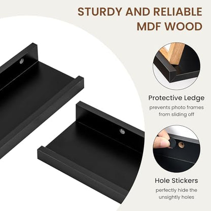Heimlove Picture Ledge Shelf,36 inch Long Floating Shelves for Wall Set of 4,Black Picture Shelf with Lip for Wall Decor,Living Room,Bedroom,Bookshelf,Nursery,Perfume