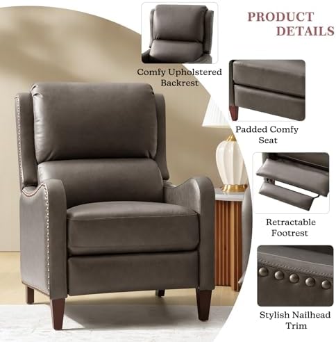 HULALA HOME Genuine Leather Recliner Chair Set of 2, Cocoa