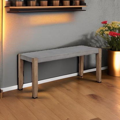 Alaterre Furniture Newport Bench with Faux Concrete Seat and Wood Legs - 40 Inch Entryway Bench with Rustic Industrial Design - Benches for Bedroom, Living Room, Dining Room, and Mudroom
