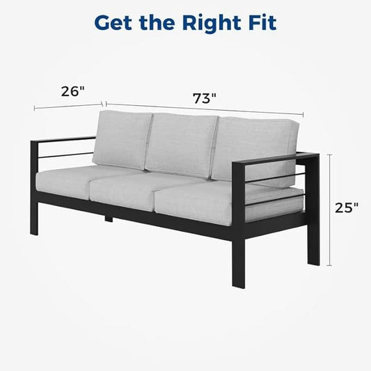 Kiss the Water 3 Seats Aluminum Outdoor Patio Sofa Set, All Weather Rust-Proof Metal Patio Couch, Modern Outdoor Furniture for Backyard Porch Garden, 5" Thick Waterproof Olefin Cushions, Light Grey